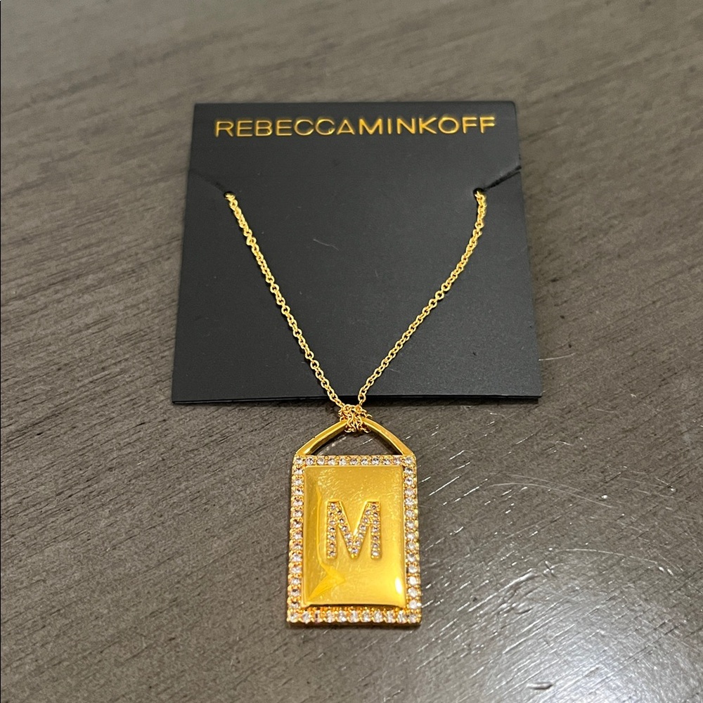 Rebecca Minkoff Gold 'M' Pendant Necklace New rectangle with initial